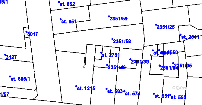 Parcela st. 2751 v KÚ Choceň, Katastrální mapa
