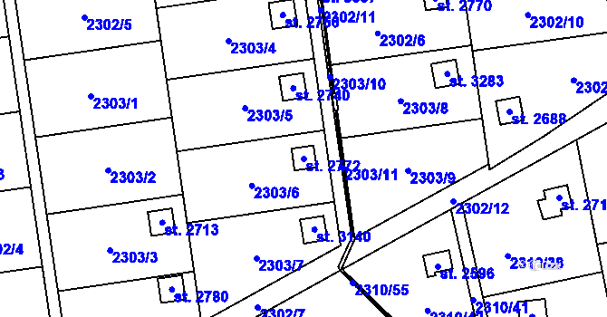 Parcela st. 2772 v KÚ Choceň, Katastrální mapa