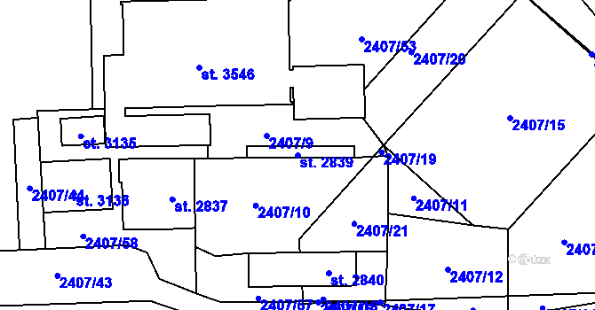 Parcela st. 2839 v KÚ Choceň, Katastrální mapa