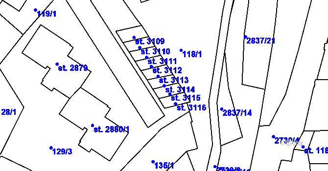 Parcela st. 3114 v KÚ Choceň, Katastrální mapa