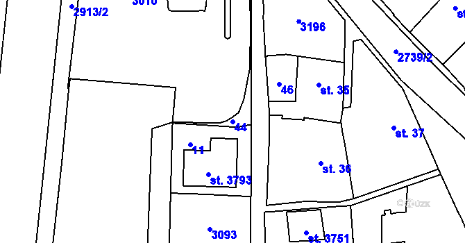 Parcela st. 44 v KÚ Choceň, Katastrální mapa