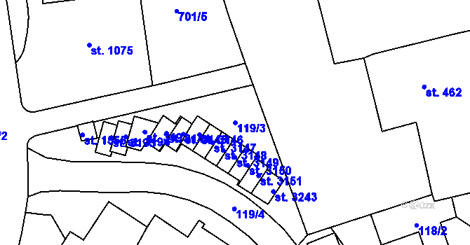 Parcela st. 119/3 v KÚ Choceň, Katastrální mapa