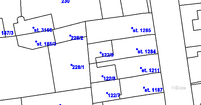 Parcela st. 122/9 v KÚ Choceň, Katastrální mapa
