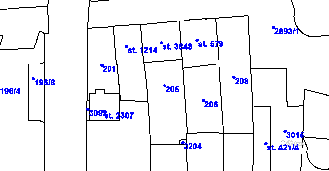 Parcela st. 205 v KÚ Choceň, Katastrální mapa