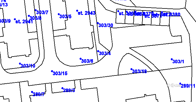 Parcela st. 303/4 v KÚ Choceň, Katastrální mapa