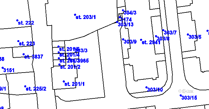 Parcela st. 303/16 v KÚ Choceň, Katastrální mapa