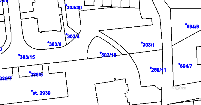 Parcela st. 303/18 v KÚ Choceň, Katastrální mapa