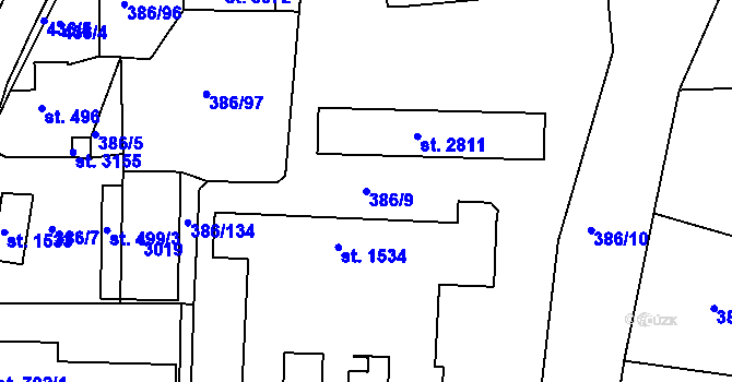 Parcela st. 386/9 v KÚ Choceň, Katastrální mapa
