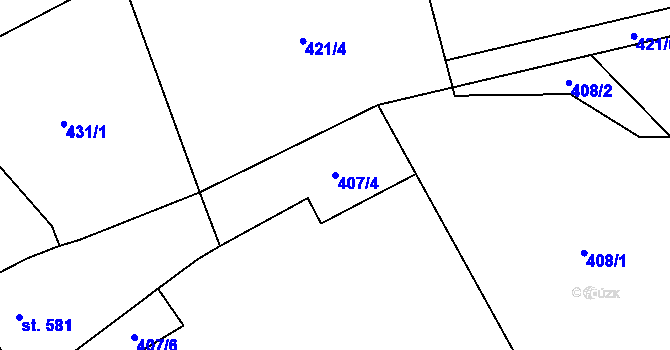 Parcela st. 407/4 v KÚ Choceň, Katastrální mapa