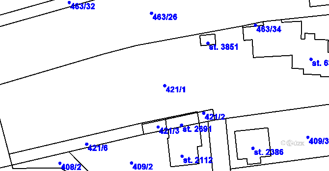 Parcela st. 421/1 v KÚ Choceň, Katastrální mapa
