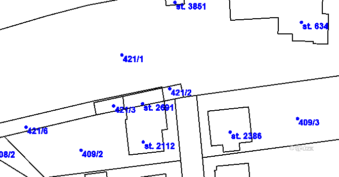 Parcela st. 421/2 v KÚ Choceň, Katastrální mapa
