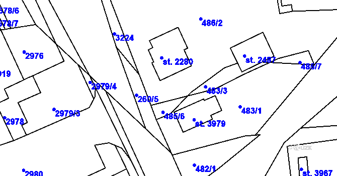 Parcela st. 485/4 v KÚ Choceň, Katastrální mapa
