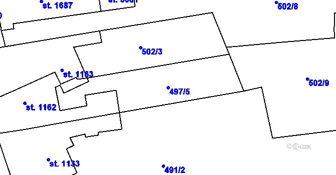 Parcela st. 497/5 v KÚ Choceň, Katastrální mapa