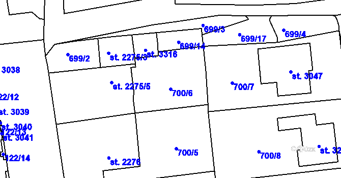 Parcela st. 700/6 v KÚ Choceň, Katastrální mapa