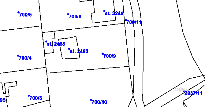 Parcela st. 700/9 v KÚ Choceň, Katastrální mapa