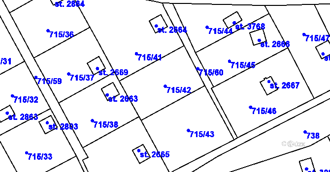 Parcela st. 715/42 v KÚ Choceň, Katastrální mapa