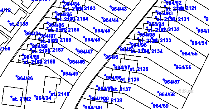 Parcela st. 964/6 v KÚ Choceň, Katastrální mapa