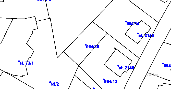 Parcela st. 964/36 v KÚ Choceň, Katastrální mapa