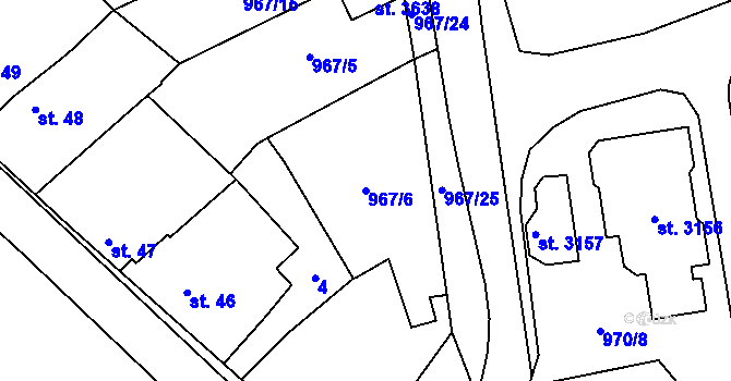 Parcela st. 967/6 v KÚ Choceň, Katastrální mapa