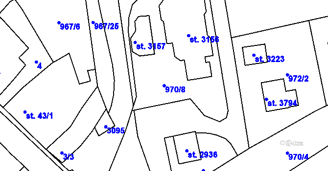 Parcela st. 970/8 v KÚ Choceň, Katastrální mapa