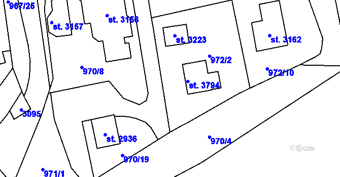 Parcela st. 970/12 v KÚ Choceň, Katastrální mapa