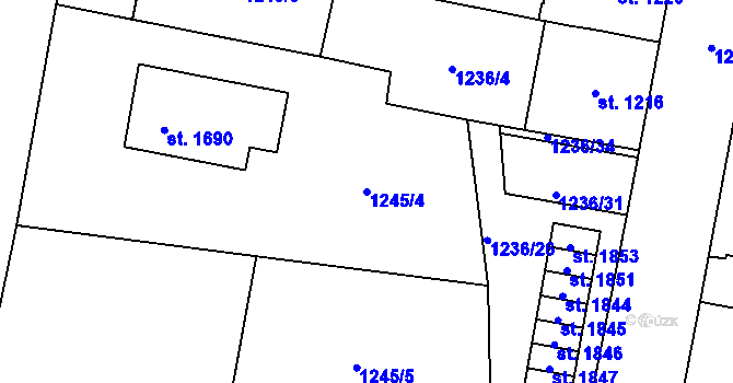Parcela st. 1245/4 v KÚ Choceň, Katastrální mapa