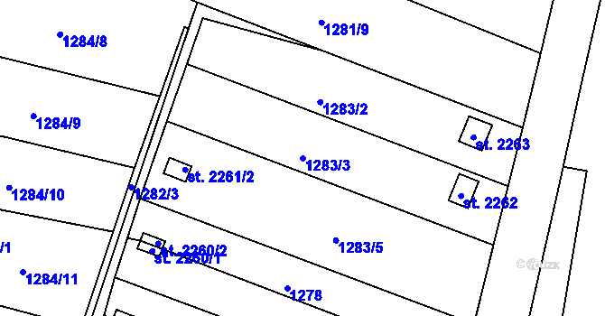 Parcela st. 1283/3 v KÚ Choceň, Katastrální mapa