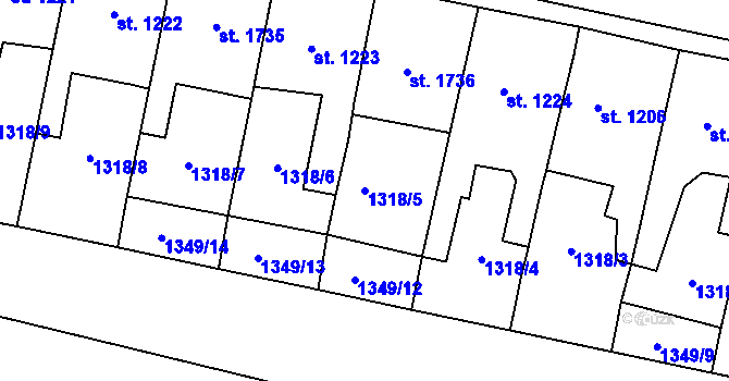 Parcela st. 1318/5 v KÚ Choceň, Katastrální mapa