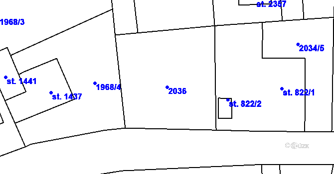 Parcela st. 2036 v KÚ Choceň, Katastrální mapa