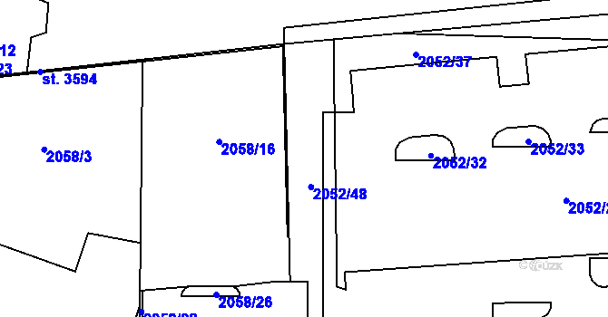 Parcela st. 2052/14 v KÚ Choceň, Katastrální mapa