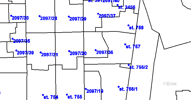 Parcela st. 2097/36 v KÚ Choceň, Katastrální mapa