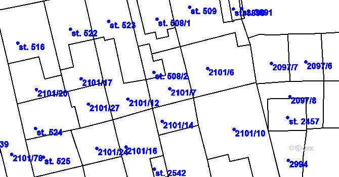 Parcela st. 2101/7 v KÚ Choceň, Katastrální mapa