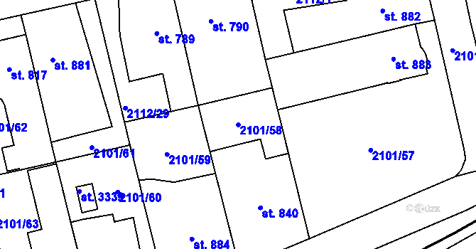 Parcela st. 2101/58 v KÚ Choceň, Katastrální mapa