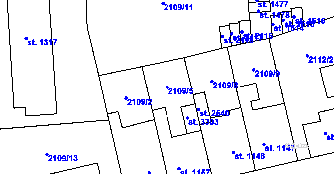 Parcela st. 2109/5 v KÚ Choceň, Katastrální mapa
