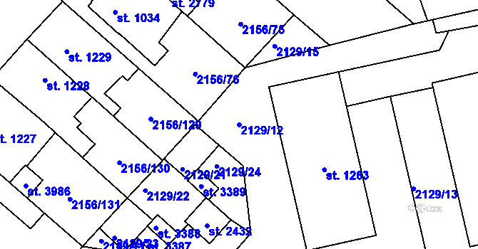 Parcela st. 2129/12 v KÚ Choceň, Katastrální mapa