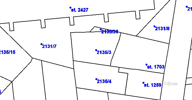 Parcela st. 2135/3 v KÚ Choceň, Katastrální mapa