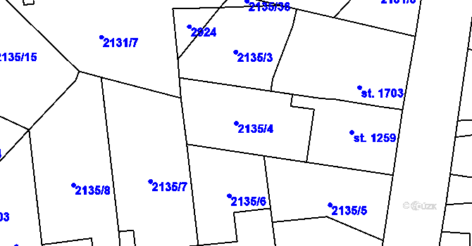 Parcela st. 2135/4 v KÚ Choceň, Katastrální mapa