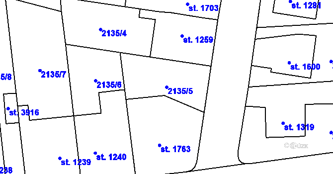 Parcela st. 2135/5 v KÚ Choceň, Katastrální mapa