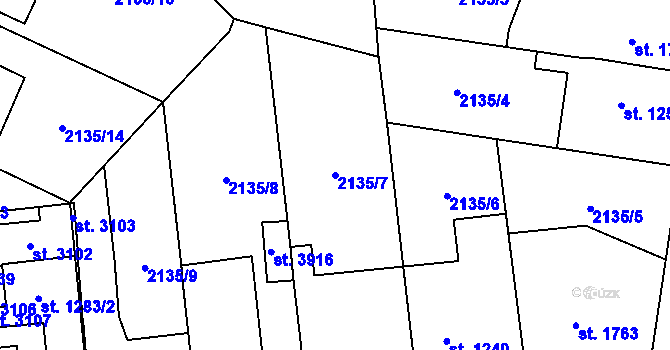 Parcela st. 2135/7 v KÚ Choceň, Katastrální mapa