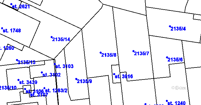 Parcela st. 2135/8 v KÚ Choceň, Katastrální mapa