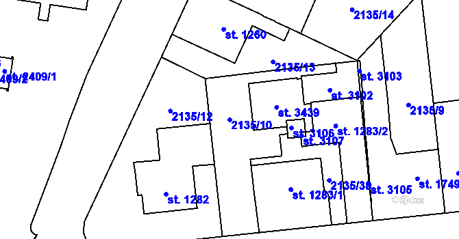 Parcela st. 2135/10 v KÚ Choceň, Katastrální mapa