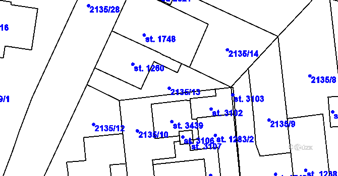 Parcela st. 2135/13 v KÚ Choceň, Katastrální mapa