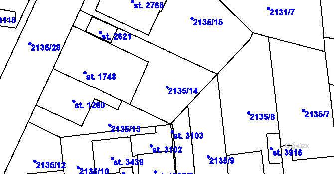 Parcela st. 2135/14 v KÚ Choceň, Katastrální mapa