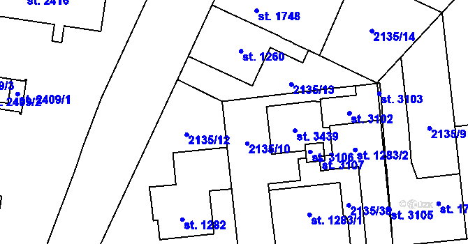 Parcela st. 2135/37 v KÚ Choceň, Katastrální mapa