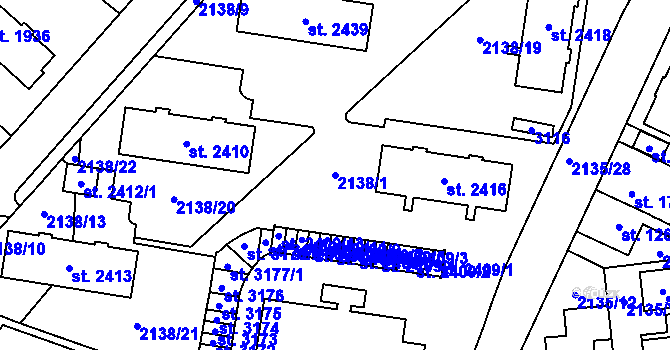Parcela st. 2138/1 v KÚ Choceň, Katastrální mapa