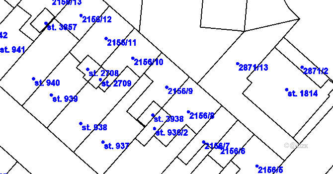 Parcela st. 2156/9 v KÚ Choceň, Katastrální mapa