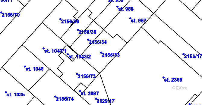 Parcela st. 2156/33 v KÚ Choceň, Katastrální mapa