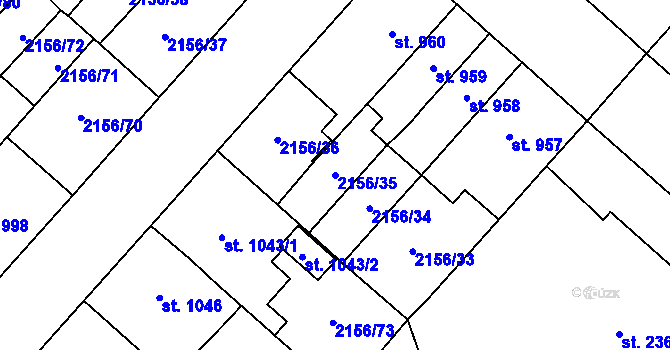 Parcela st. 2156/35 v KÚ Choceň, Katastrální mapa