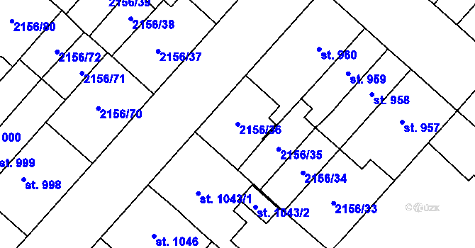 Parcela st. 2156/36 v KÚ Choceň, Katastrální mapa