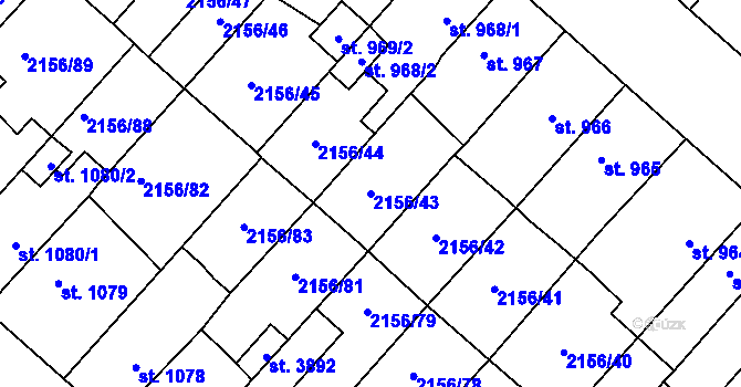 Parcela st. 2156/43 v KÚ Choceň, Katastrální mapa